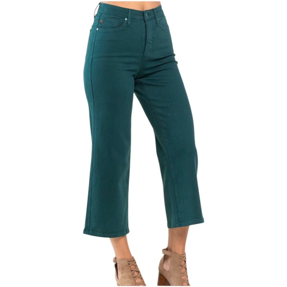 NWT Judy Blue HIgh Waist Tummy Control Teal Wide Crop Size 0/24 JB 88806
